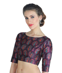 X3 Women's  Peacock Print Polyester Elbow Length Sleeves Saree Blouse