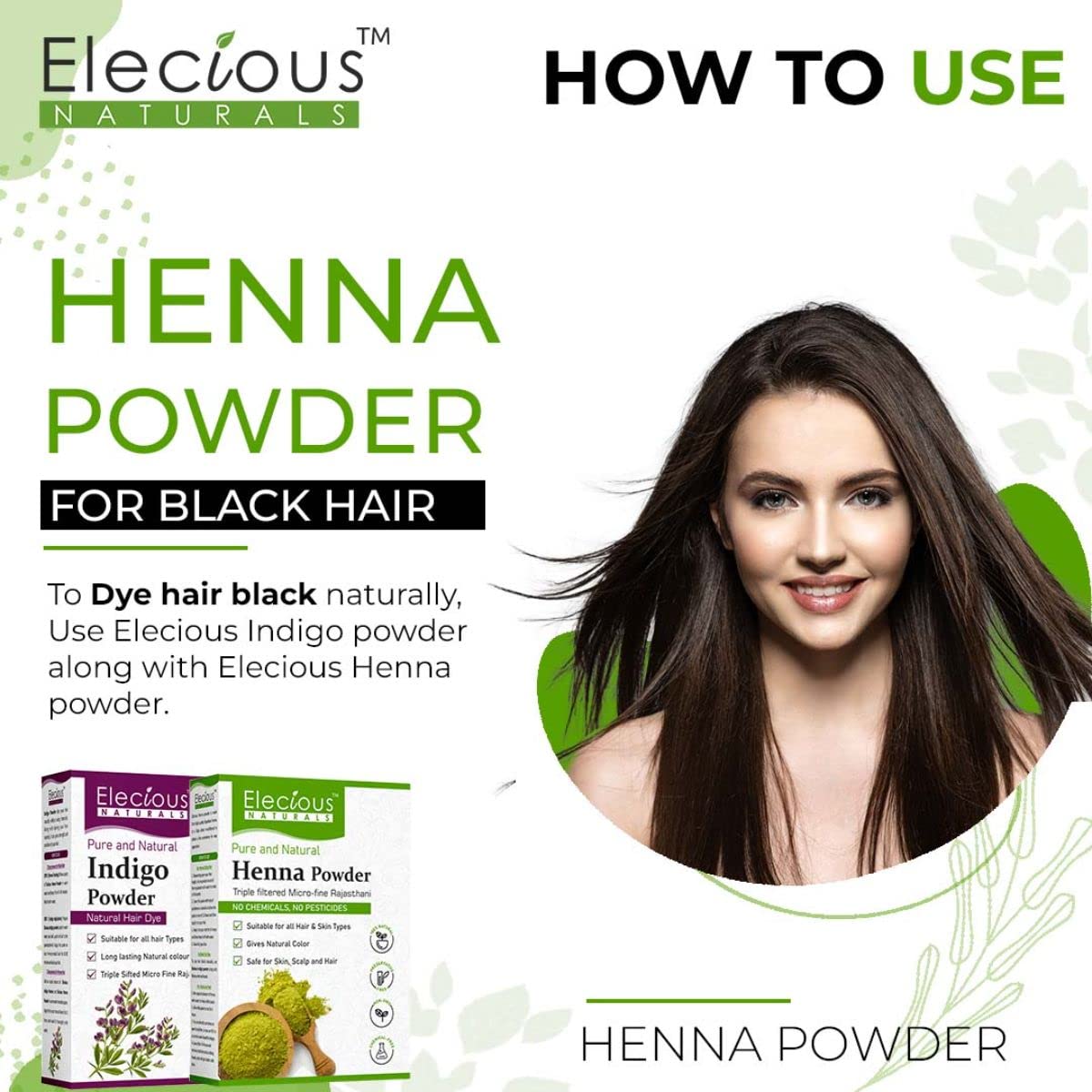 Elecious Natural Henna Powder For Hair Colour and Growth (200 Grams)