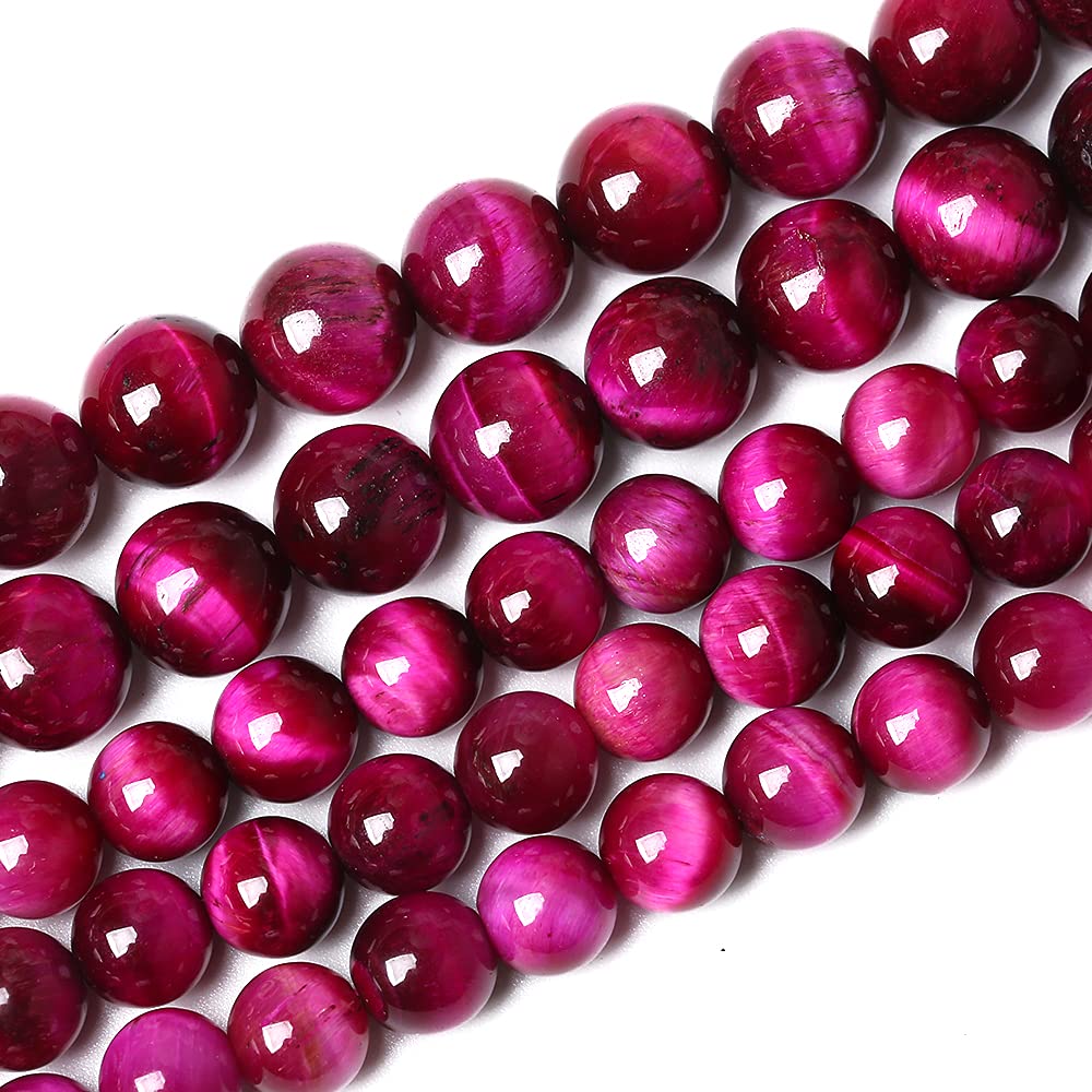 32PCS 12mm Natural Stone Beads Rose Red Tiger Eye Gemstone Round Loose Beads Crystal Healing Energy Jewelry Making DIY Bracelet 15" Rose Red Tiger Eye Stone