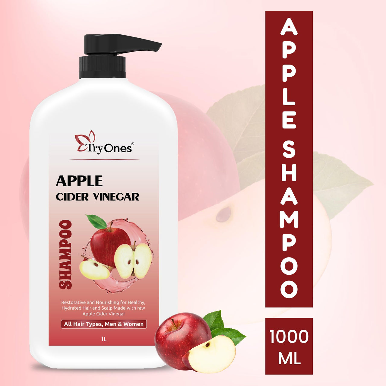TryOnes Apple Cider Vinegar Shampoo with Natural Ingredients Frizz, Scalp Nourishment Shampoo for Hair Fall | No Sulphate No Paraben | For Men & Women – 1000ml