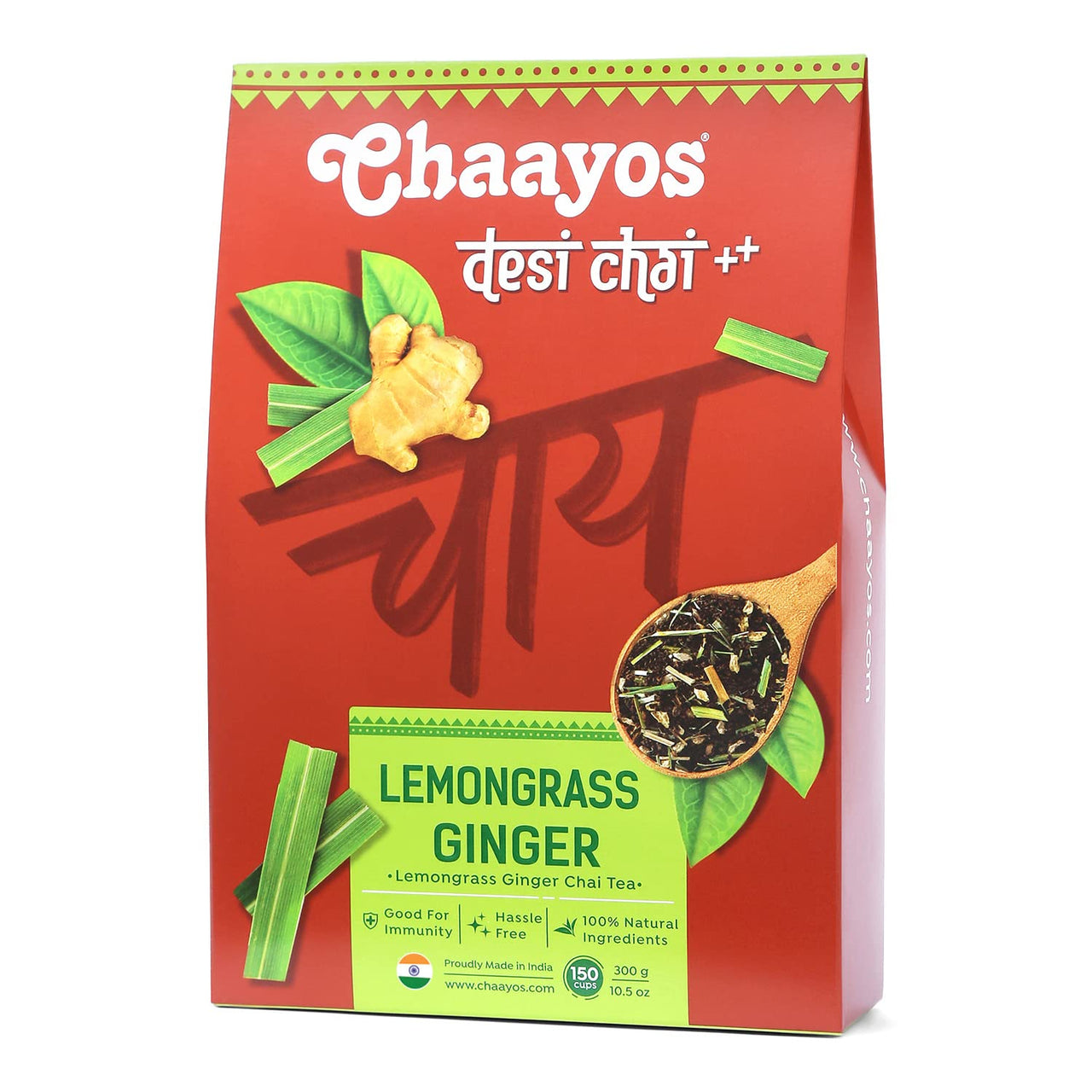 Chaayos Lemongrass Ginger Tea - Premium Chai Patti for Cough & Cold Remedy (300g)