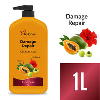 TryOnes Papaya & Hibiscus Damage Repair Shampoo 1000 ml | Hair Repairing Shampoo For Damaged, Dry & Frizzy Hair | For Women & Men
