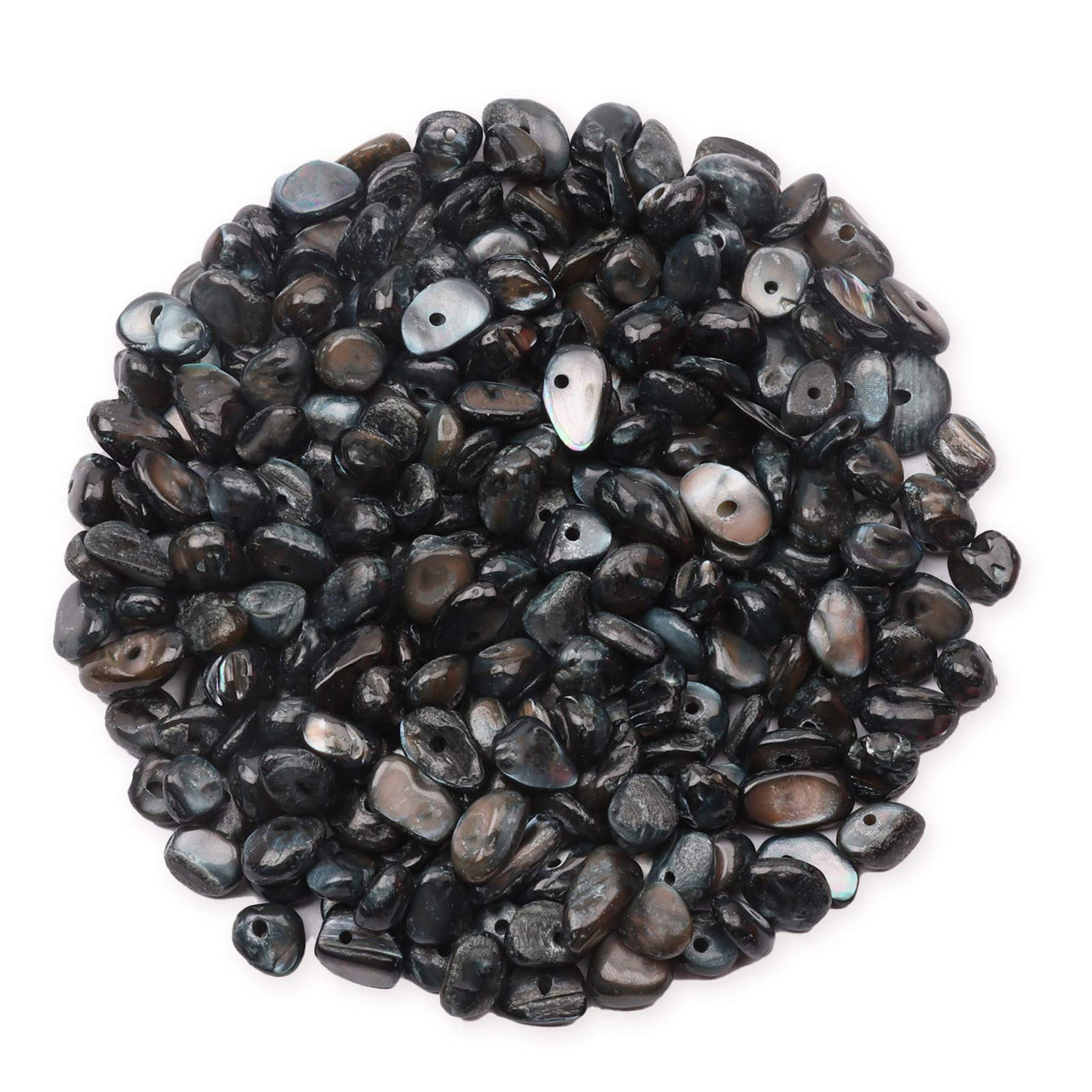 Yholin Irregular Stone Chips Beads Bulk - Hole Drilled Black Shell Chips, Crystal Tumbled Chips Stone Healing Crushed Rock Beads for DIY Craft Earring Jewelry Making and Home Decor,1 Strand