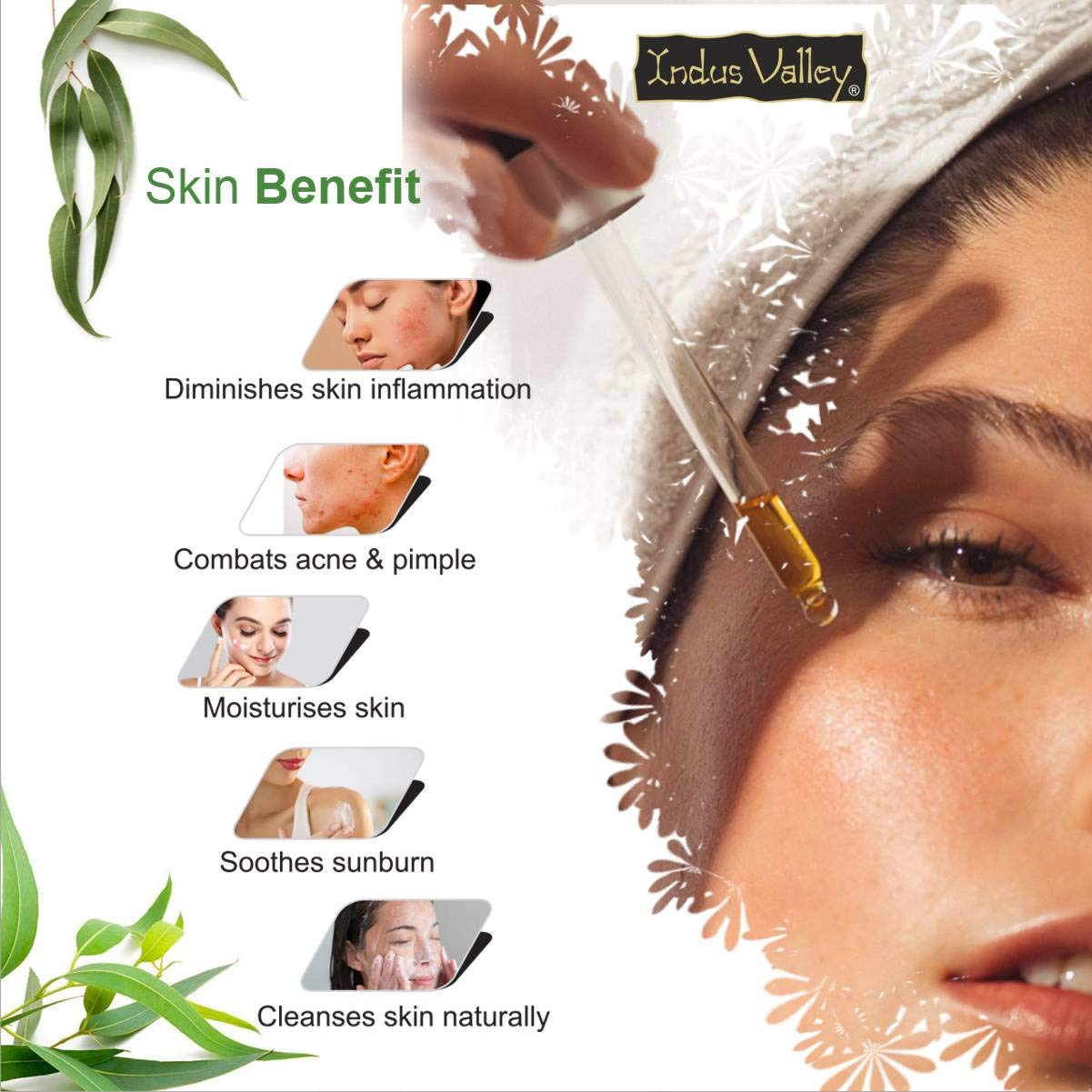 Indus Valley 100% Pure Natural & Organic, Undiluted Eucalyptus Essential Oil with Glass Dropper for Skin, Hair Care -15ml