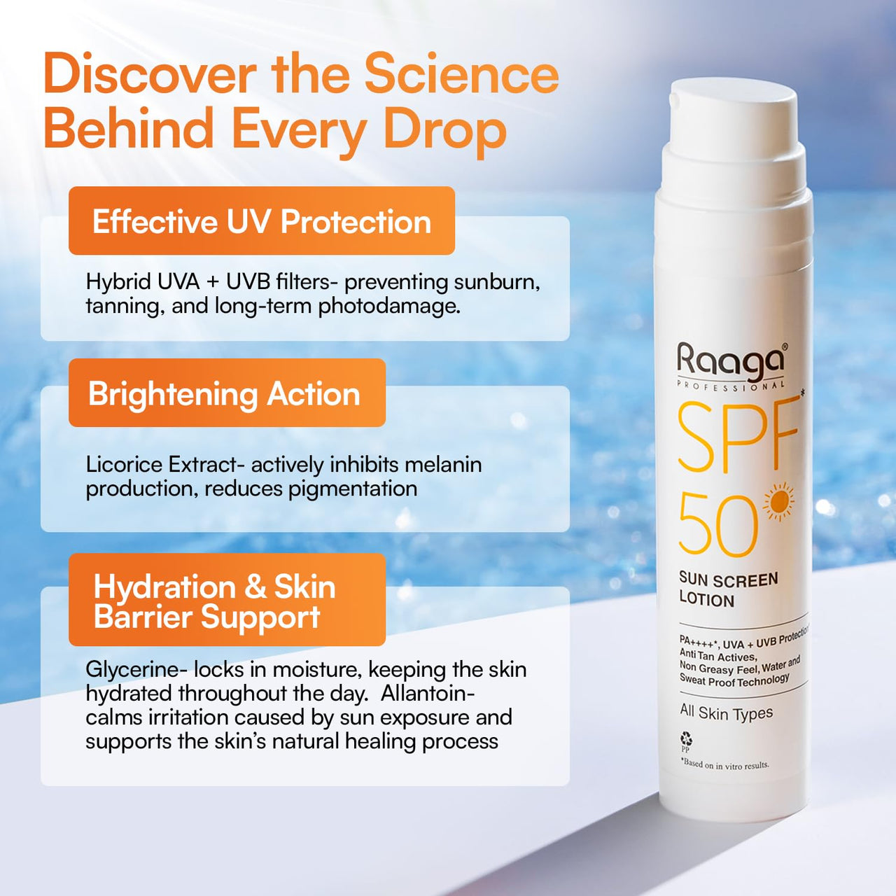 Raaga Professional SPF 50 Sunscreen Lotion | PA++++, UVA + UVB Protection, Anti Tan Activities, Non-Greasy Feel, Water and Sweat Proof Technology (55 ml)