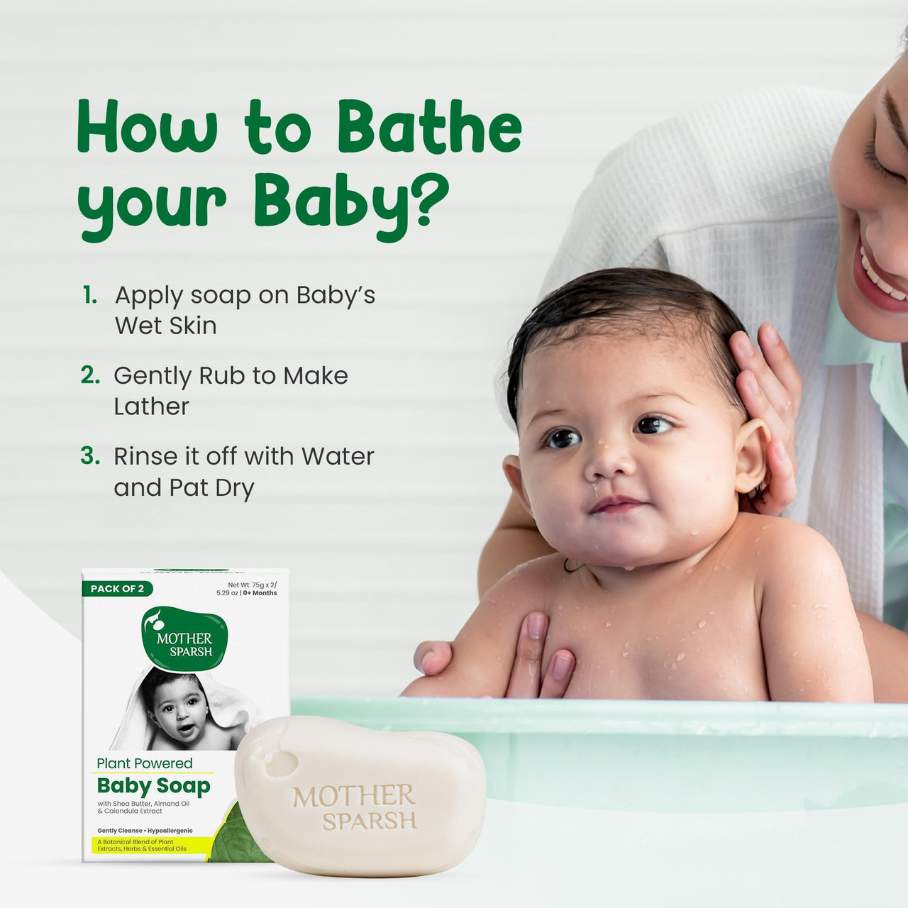 Mother Sparsh Plant Powered Natural Baby Soap - Pack of 4X75gms | Hypoallergenic & Tear-Free Soap for Babies, Newborns