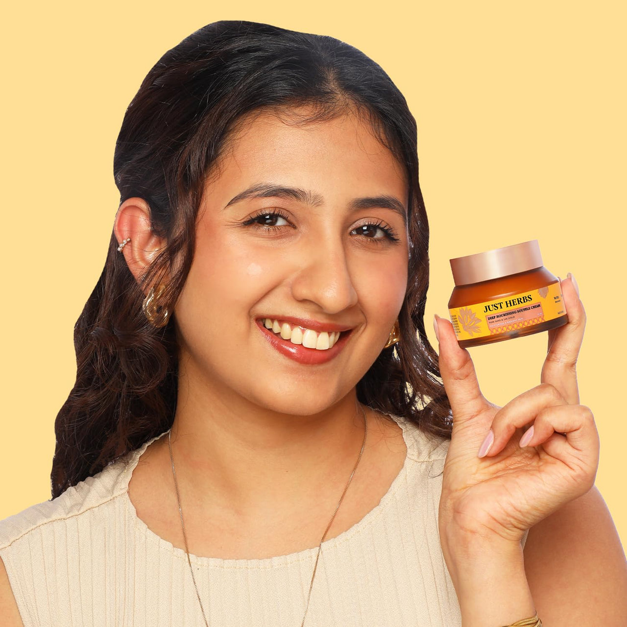 Just Herbs 24K Gold with Pure Ghee Souffle Day Cream for Deep Nourish Moisturising Anti Ageing | Improve Skin Elasticity | Reduce Dullness | Non Sticky | All Skin Types Moisturiser for Women 50ml