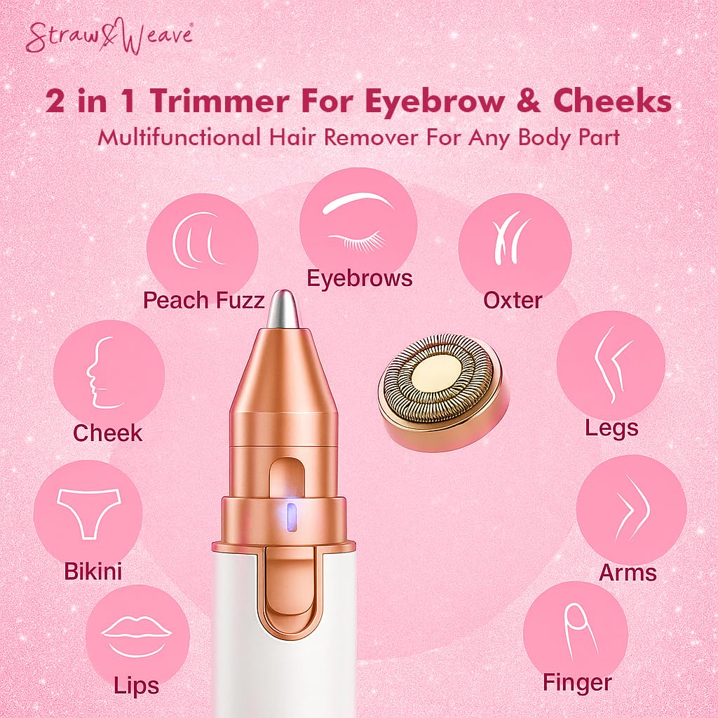 Facial Hair Removal Machine | Eyebrow Trimmer & Epilator | Trimmer For Women Private Part | 2 In 1 Trimmer 400 mAh Battery 1 Year Warranty | Painless Hair Removal Machine | Nose Hairs Remover