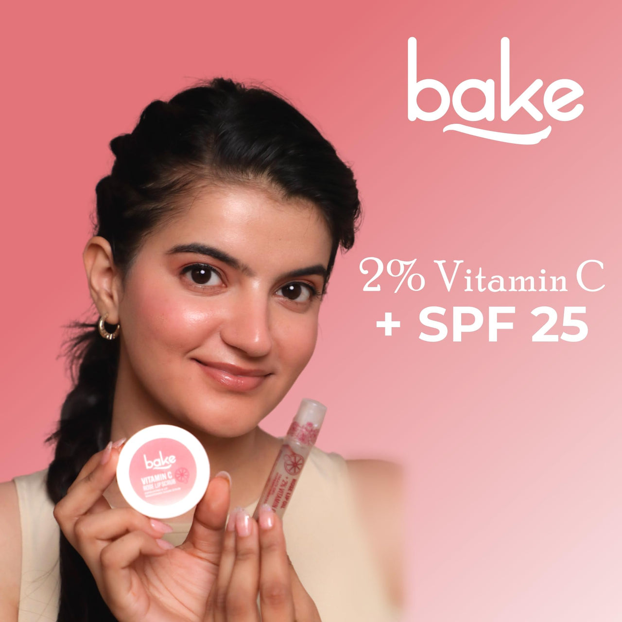 BAKE 2% Vitamin C Rose Tinted Lip Oil Balm with SPF 25 | BAKE in Dawn | Treats Dry, Pigmented Lips | Smooth, Supple Lips with SPF | With Shea butter, Cocoa Butter, Zinc Oxide & Vitamin C | For Men and Women | 15ml (Rose)