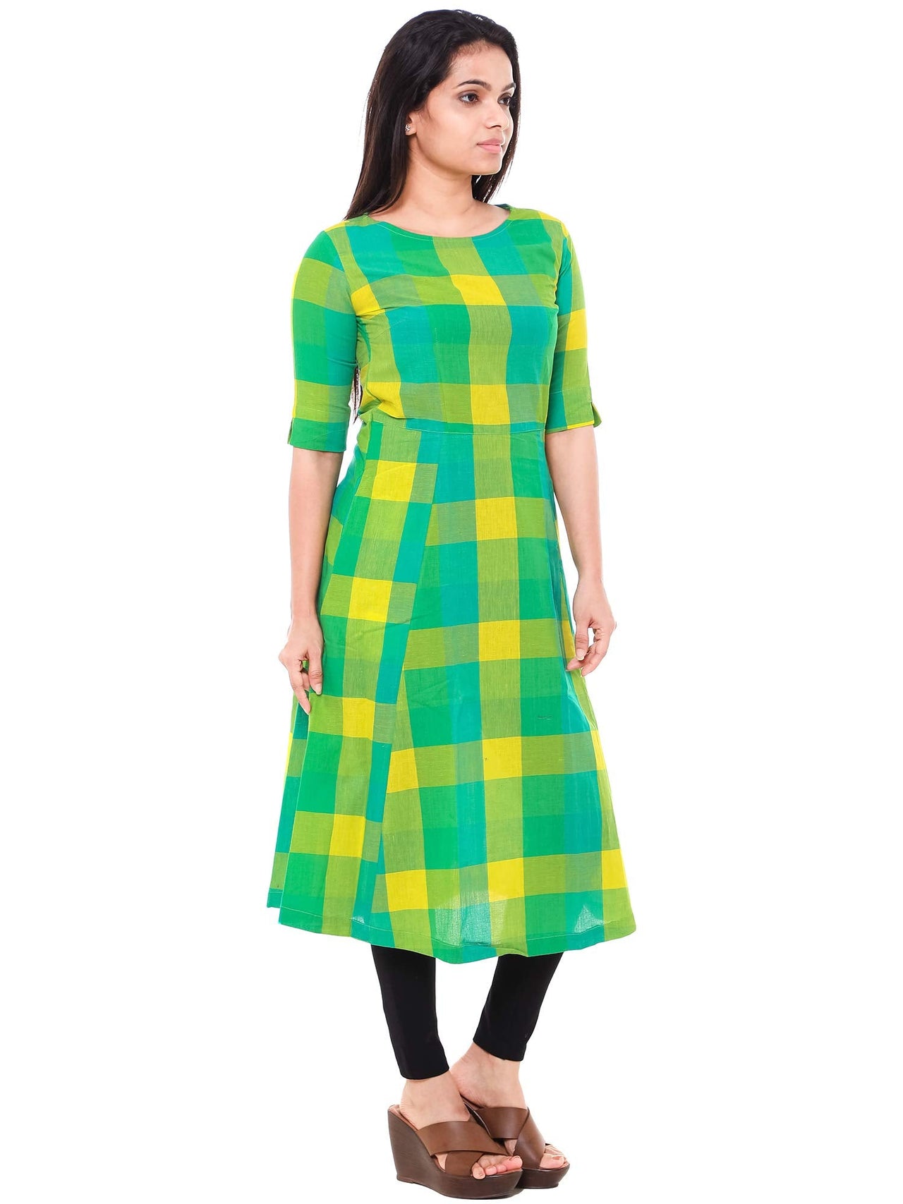 Cross Colors Women's  Cotton Angrakha Kurta M Emerald Green
