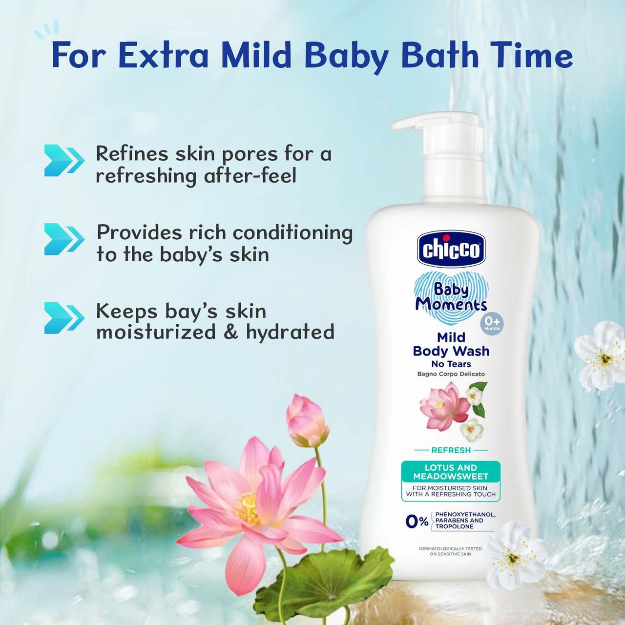 Chicco Baby Moments Mild Body Wash Refresh, New Advanced Formula With Natural Ingredients, No Tears & Soap-Free, Mild Formula For Babys Body Wash, No Phenoxyethanol And Parabens (500Ml)