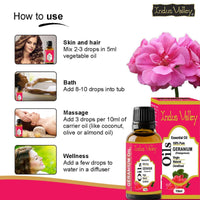 Indus Valley 100% Pure Natural & Organic, Undiluted Geranium Essential Oil with Glass Dropper for Skin, Hair Care -15ml