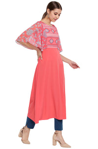 Janasya Women's  Coral Poly Crepe Kurta