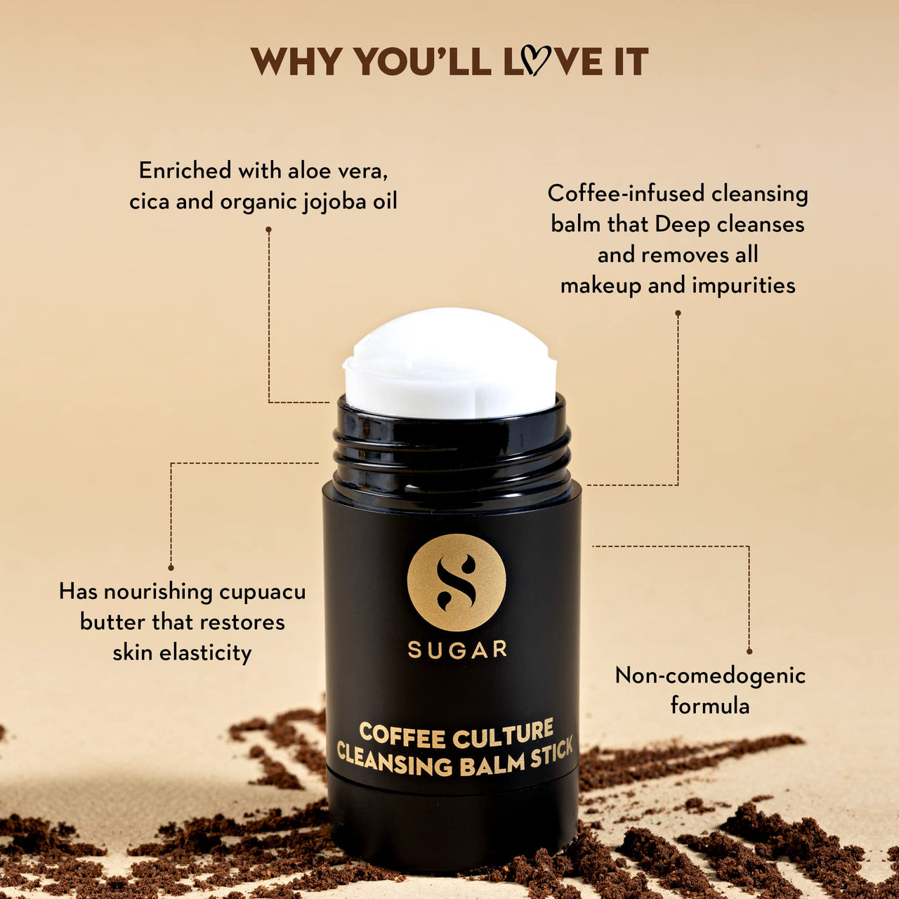 SUGAR Cosmetics Coffee Culture Cleansing Balm Stick - Face Cleanser & Makeup Remover | Vegan & Cruelty free | All Skin Type | 30 gms
