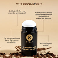 SUGAR Cosmetics Coffee Culture Cleansing Balm Stick - Face Cleanser & Makeup Remover | Vegan & Cruelty free | All Skin Type | 30 gms