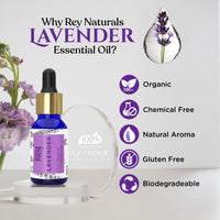 Rey Naturals Lavender Essential Oil For Hair Growth | Lavender Essential Oil For Skin | Undiluted Lavender Oil For Hair, Skin, Diffuser With Glass Dropper | Aromatherapy Diffuser Oil - 15ml(Pack Of 2)