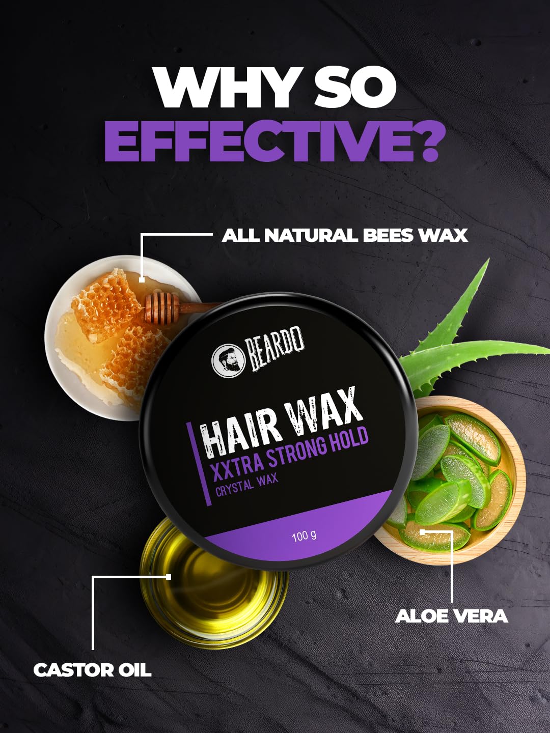 Beardo Xxtra Stronghold Hair Wax, 100 gm (Pack of 2) | Crystal Hair Wax | Hair Wax For Men | Hair Styling Wax for Glossy Finish & Shine | Strong Hold Hair Wax