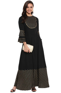 Janasya Women's  Black Poly Crepe Anarkali Kurta