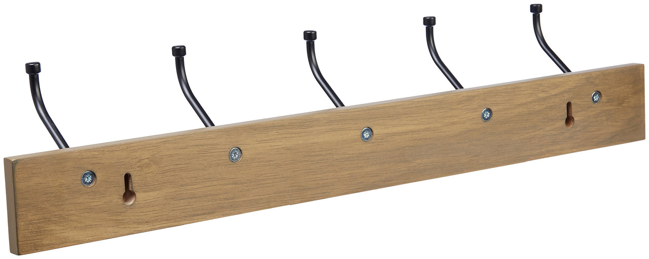 Basics Rectangular Wall-Mounted Farmhouse Coat Rack, 5 Hook, Barnwood Single