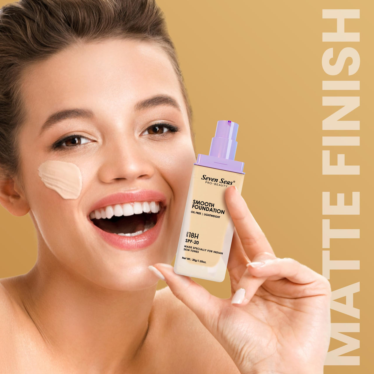 Seven Seas Smooth Foundation | Oil Free | Lightweight | Long Lasting Foundation for Face Makeup | SPF-20 (Skin, 30G)