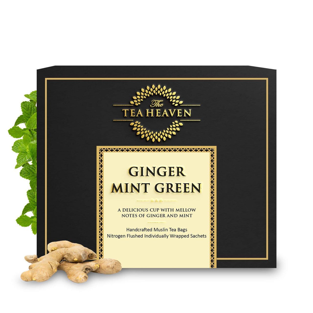 The Tea Heaven | Tea Gift - Ginger Mint Green Tea-Soothes Stomach- 100% Natural Ingredients 16 Tea Bags