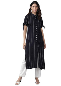 Yash Gallery Women's  Rayon Striped Printed Straight Kurta for Women