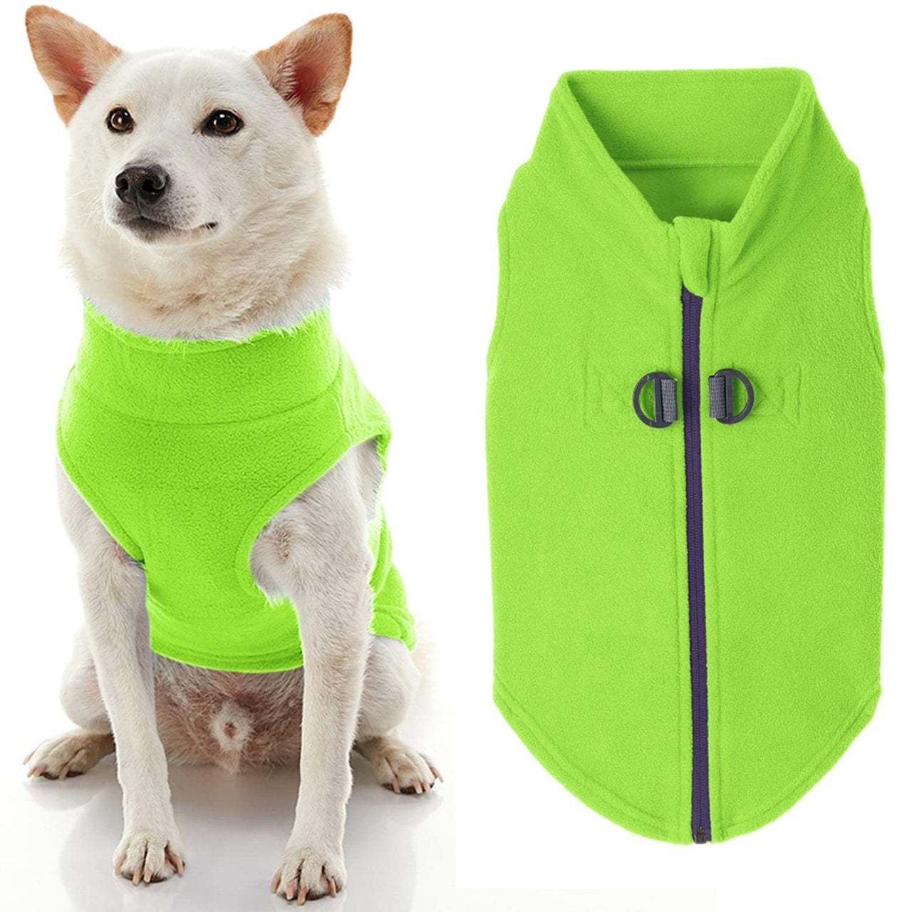 Gooby Zip Up Fleece Dog Sweater - Lime, X-Small - Warm Pullover Fleece Step-in Dog Jacket with Dual D Ring Leash - Winter Small Dog Sweater - Dog Clothes for Small Dogs Boy and Medium Dogs X-Small chest (~11")