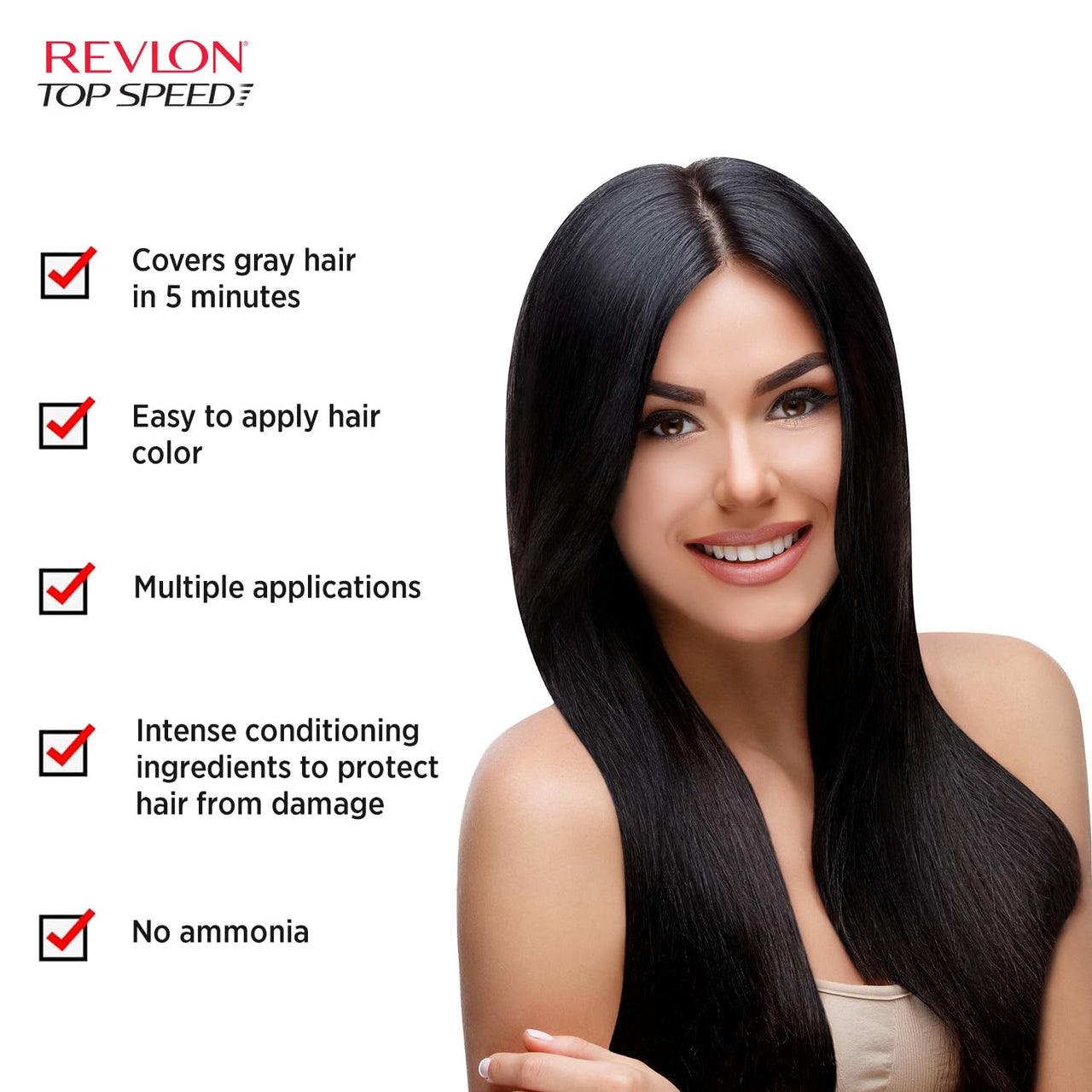 Revlon Top Speed Hair Color for Women Natural Black | Ginseng Root Extract and Mother of Pearl | 100% Grey Coverage in 5 Minutes | Ammonia Free, Easy Application and Intense Conditioning