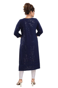 QUEEN SHIELD Women's  Knee Length Rayon Chikan-Kari KurtaKurti (QS_6631)
