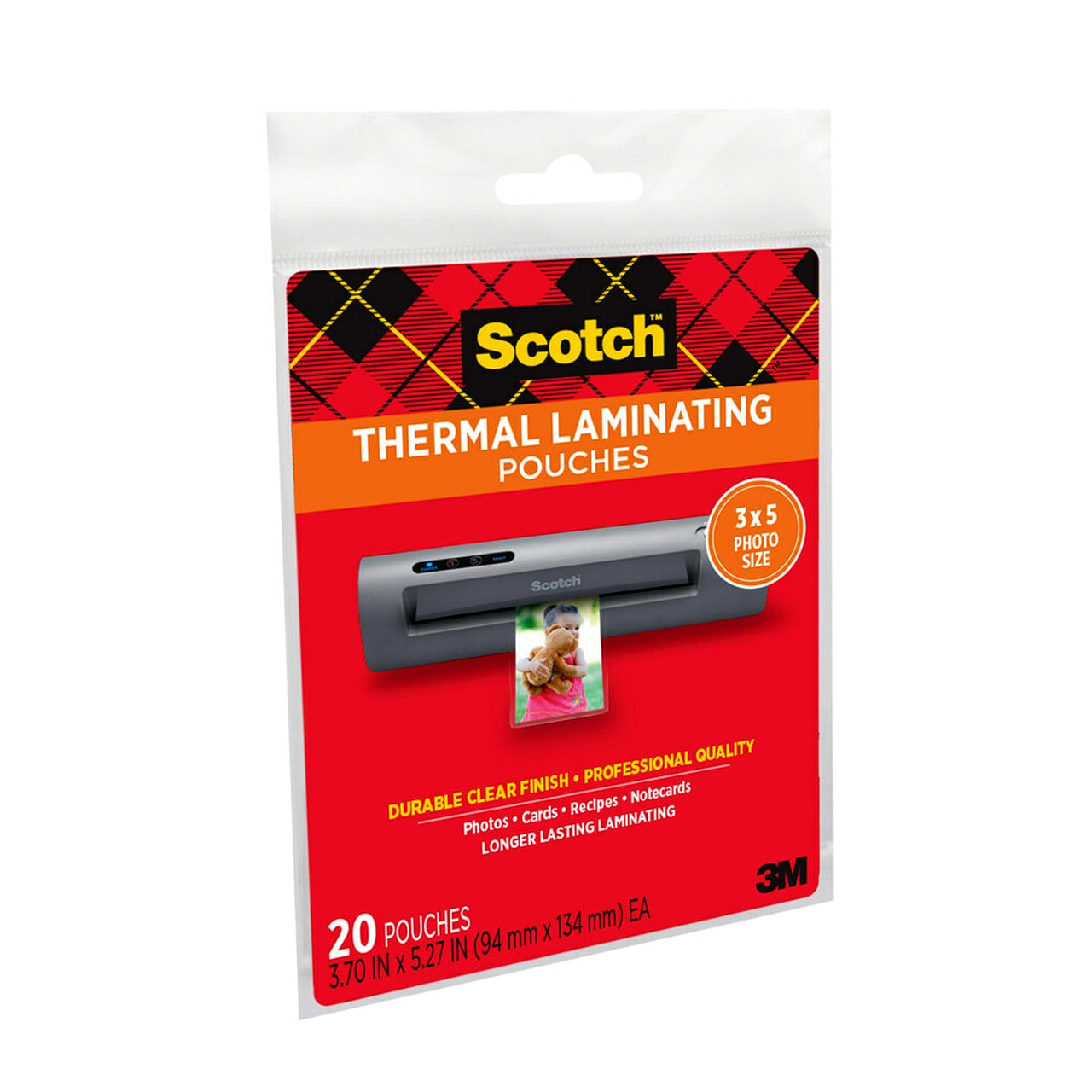 Scotch Thermal Laminating Pouches Premium Quality, 5 Mil Thick for Extra Protection, 20 thermal laminating pouches (Pack of 1), Our Most Durable Lamination Pouch, 3.7 x 5.2 inches, Clear (TP5902-20) 3x5 Photo