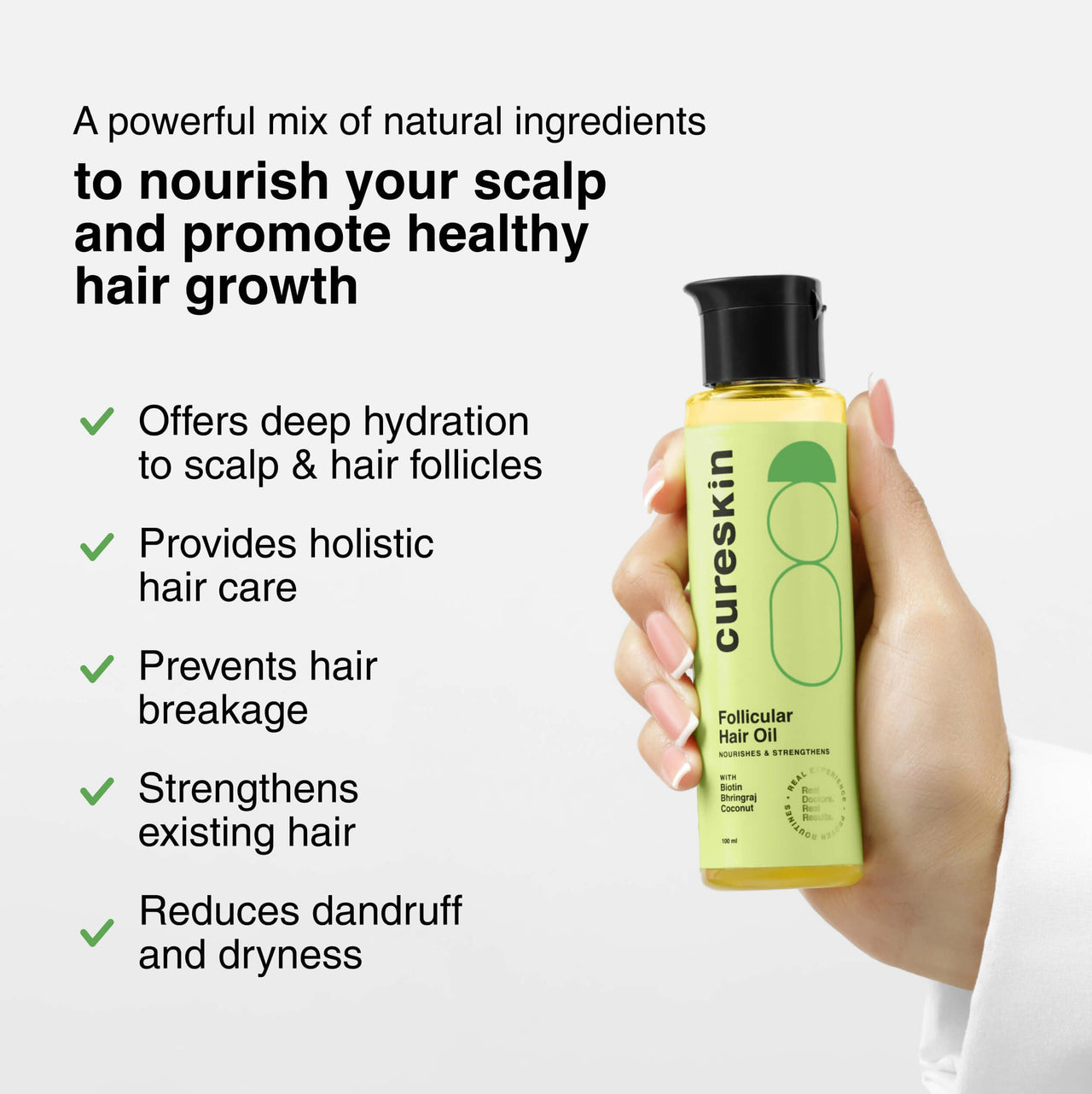 Cureskin Follicular Hair Oil | Nourishes & Strengthens with Biotin, Bhringraj and Coconut Hair Oil (100 ml)