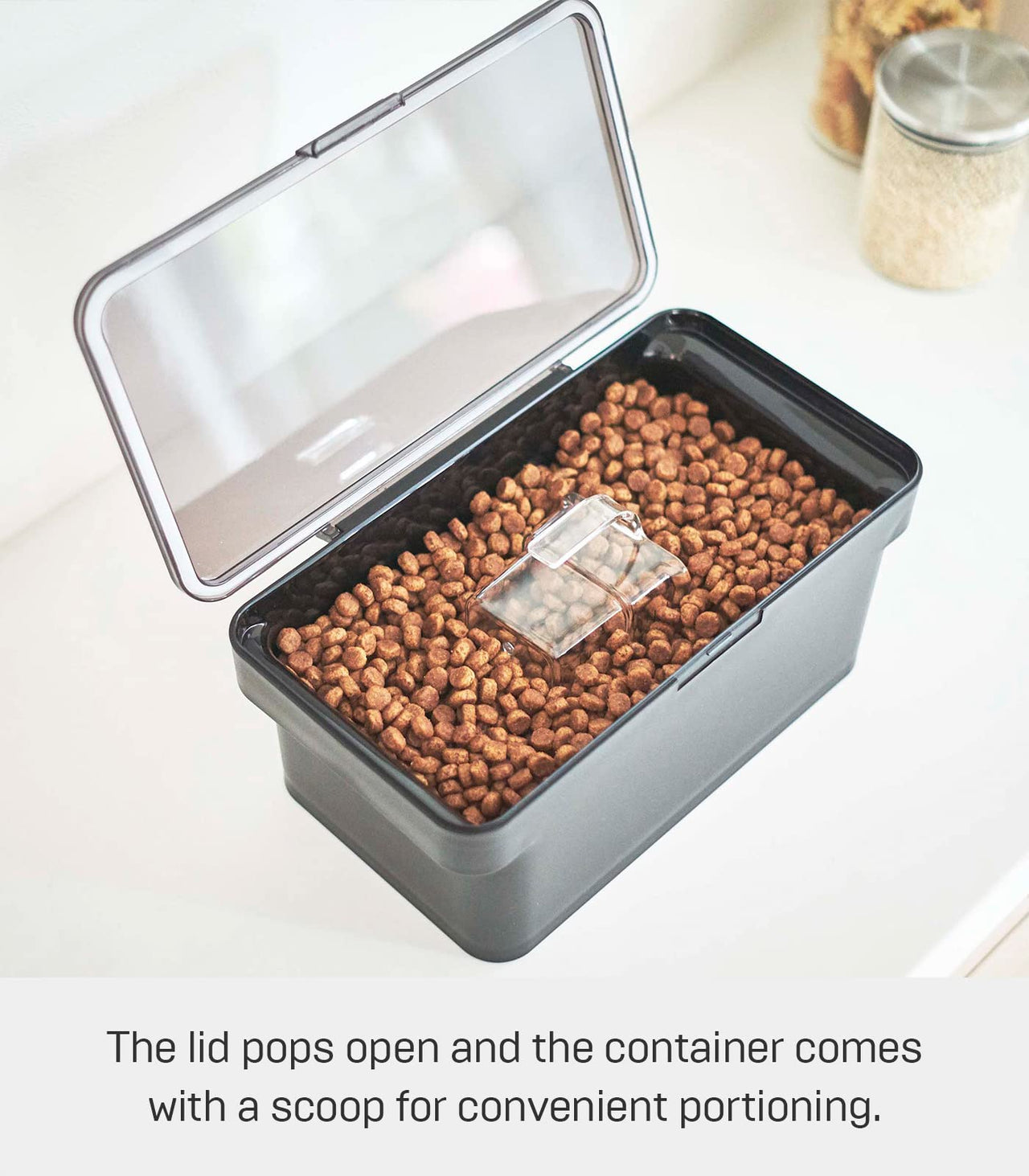YAMAZAKI Home Airtight Pet Food Storage Container - Cat And Dog Food Holder Bin With Transparent Lid And Handle, Polypropylene, Small, 0.8 gallons, 3 liters, Airtight, Handle, No Assembly Req.,Black Black