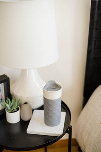 Ello Ogden Ceramic Travel Mug with Splash-Resistant Slider Lid and Protective Silicone Boot, Perfect for Coffee or Tea, BPA Free, Dishwasher Safe, Gray, 16 oz