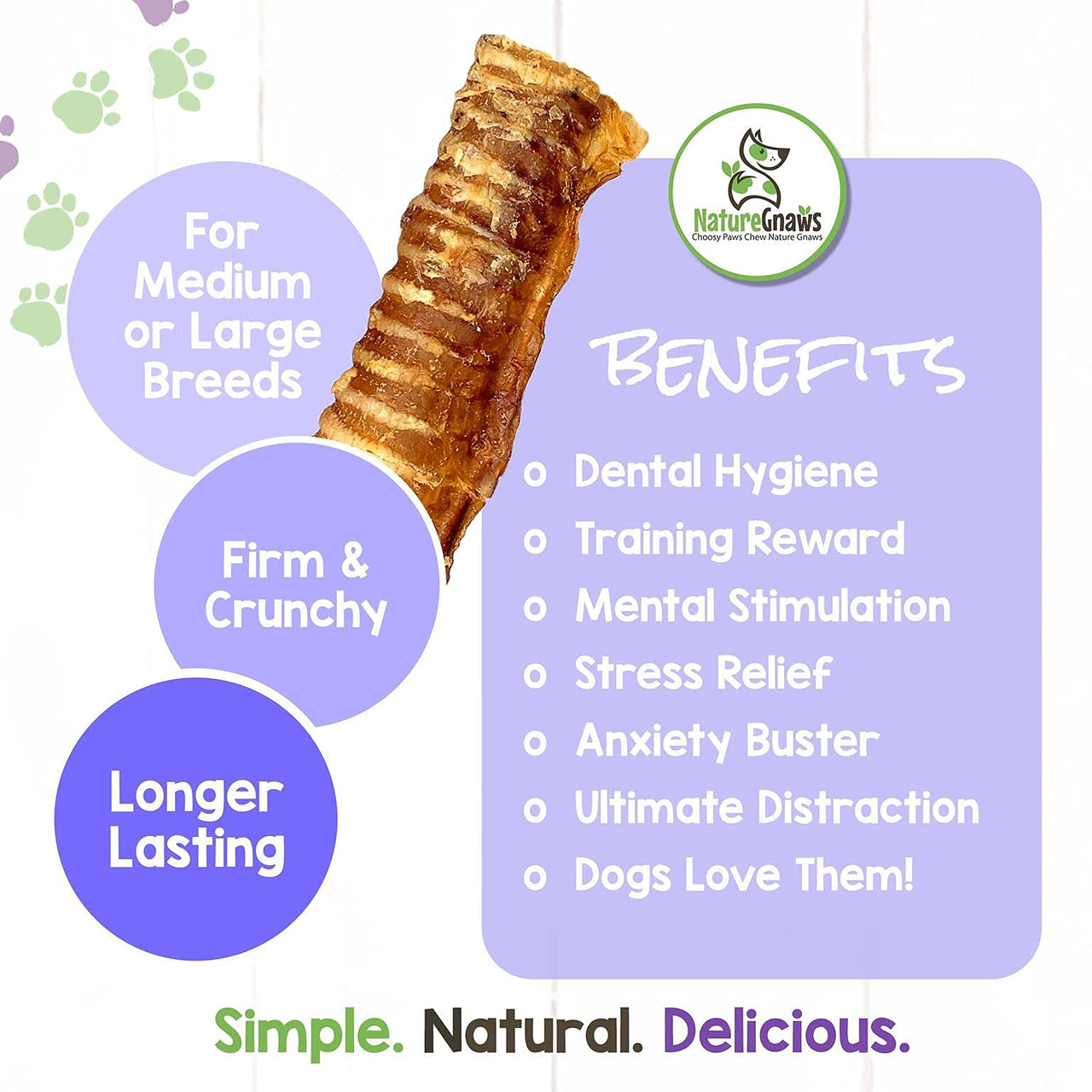 Nature Gnaws Beef Trachea for Dogs - Premium Natural Beef Bones - Simple Single Ingredient Crunchy Dog Chew Treats - Rawhide Free 12 Count (Pack of 1)