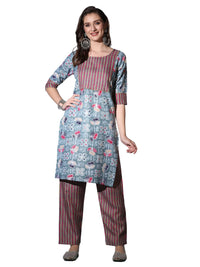 GRECIILOOKS Women's  Cotton Blend Printed Straight Kurta with Pant| A-line Kurta with Pant| Straight Printed Kurta with Pant
