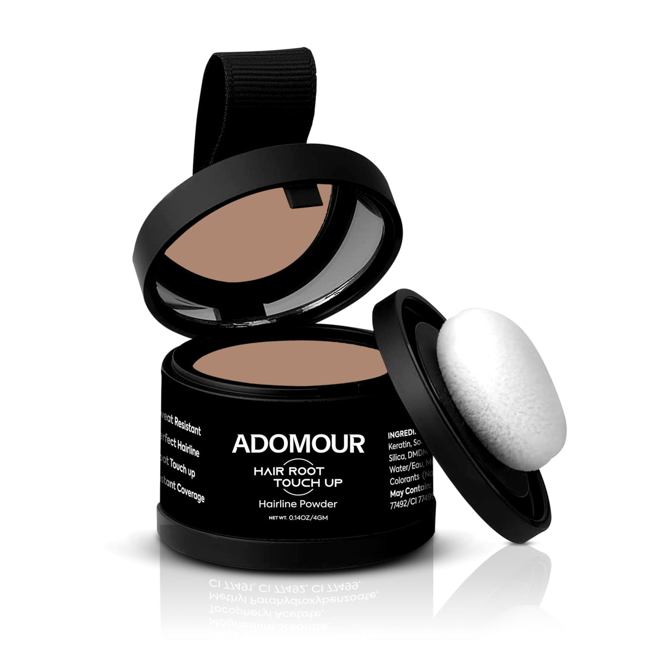 ADOMOUR Root Touchup Powder 4g | Covers Hairline, Grey Roots & Bald Spots Instantly | Sweat & Stain Resistant 24HR | Long Lasting & Natural Finish | Cover Up Hair Powder for Men & Women (Medium Brown)