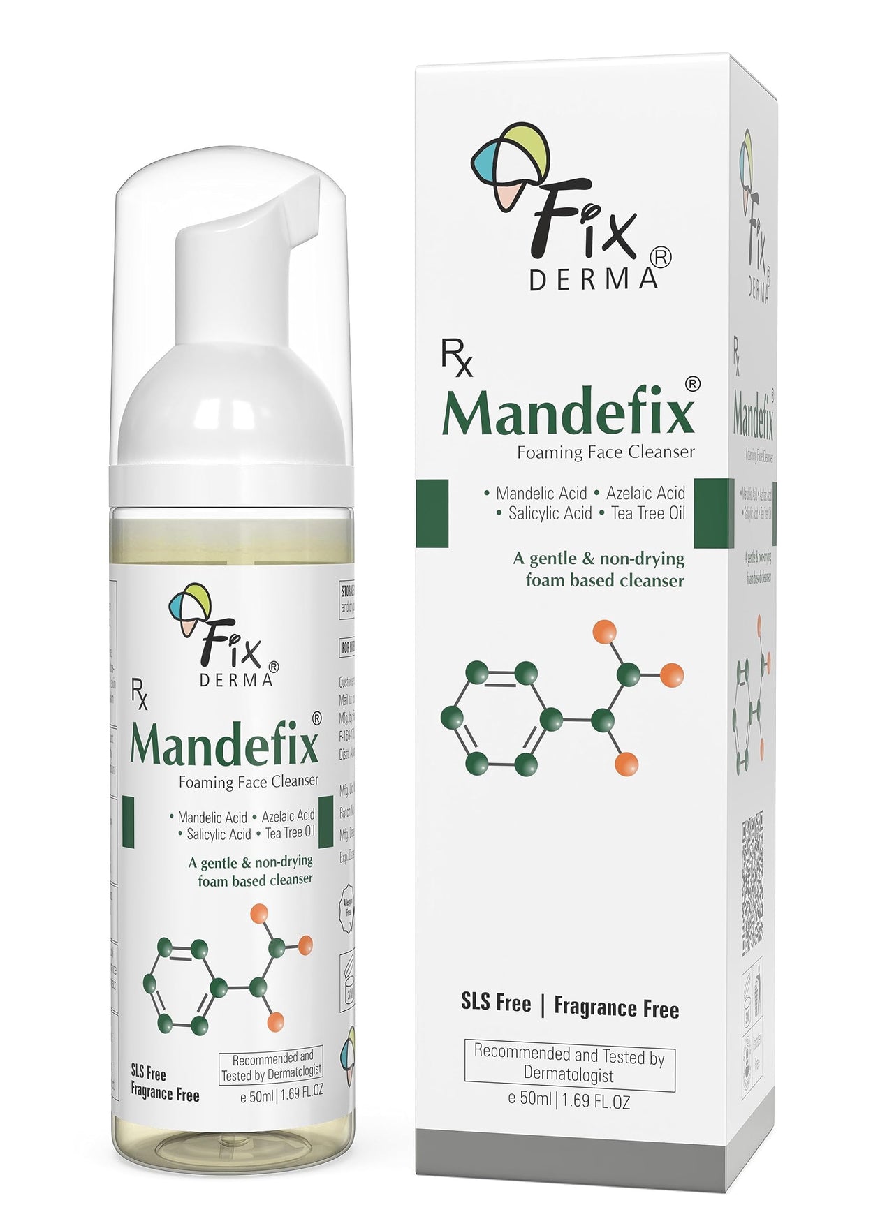 Fixderma 2% Salicylic Acid Mandefix Foaming Cleanser for Men & Women | Nondrying Cleanser, Exfoliator, Reduces Skin Ageing | Salicylic Acid Face Wash for Sensitive and Acne Prone Skin - 50ml