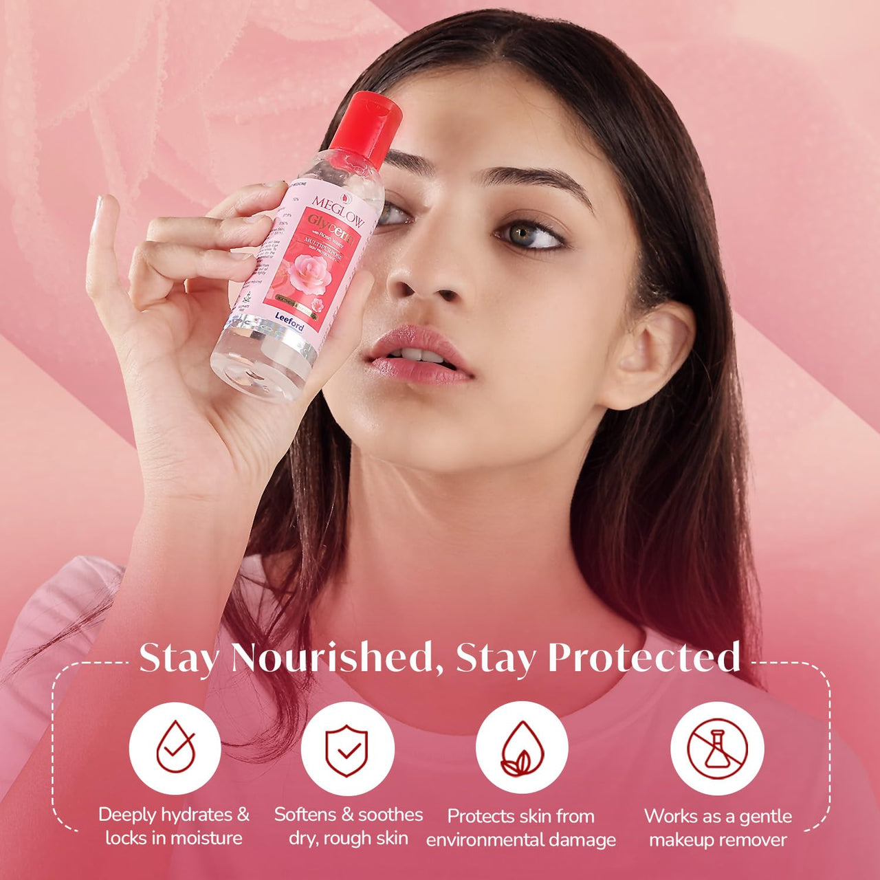 Meglow Rose Water | Hydrating & Nourishing Toner for Refreshing Glow | Enriched with Pure Rose Extracts & Glycerin | Soothes, Tones & Restores Skin’s Natural Balance Pack of 4 (60ml each)