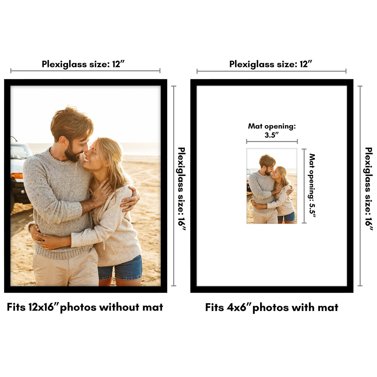 Americanflat 12x16 Picture Frame in Black - Use as 4x6 Picture Frame with Mat or 12x16 Frame Without Mat - Thin Border Photo Frame with Plexiglass Cover - Vertical or Horizontal Wall Display 12x16 - (4x6 With Mat) 1 Pack