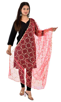 YOUTHQUAKE Heavy Embellished Plastic Mirror Net Dupatta for Womens & Girls