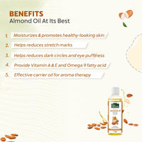 INDUS VALLEY Bio Organic Cold Pressed Almond Oil for Soft & Shiny Hair, Glowing Skin, Hair Damage Protection, Pure Roghan Badam Oil(Tail) for Baby Massage - 100ml