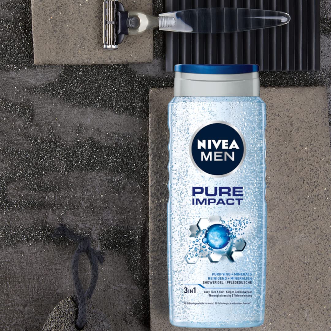 NIVEA MEN Shaving, Sensitive Shaving Foam, 250ml & NIVEA Men Body Wash, Pure Impact with Purifying Micro Particles, Shower Gel for Body, Face & Hair, 500 ml