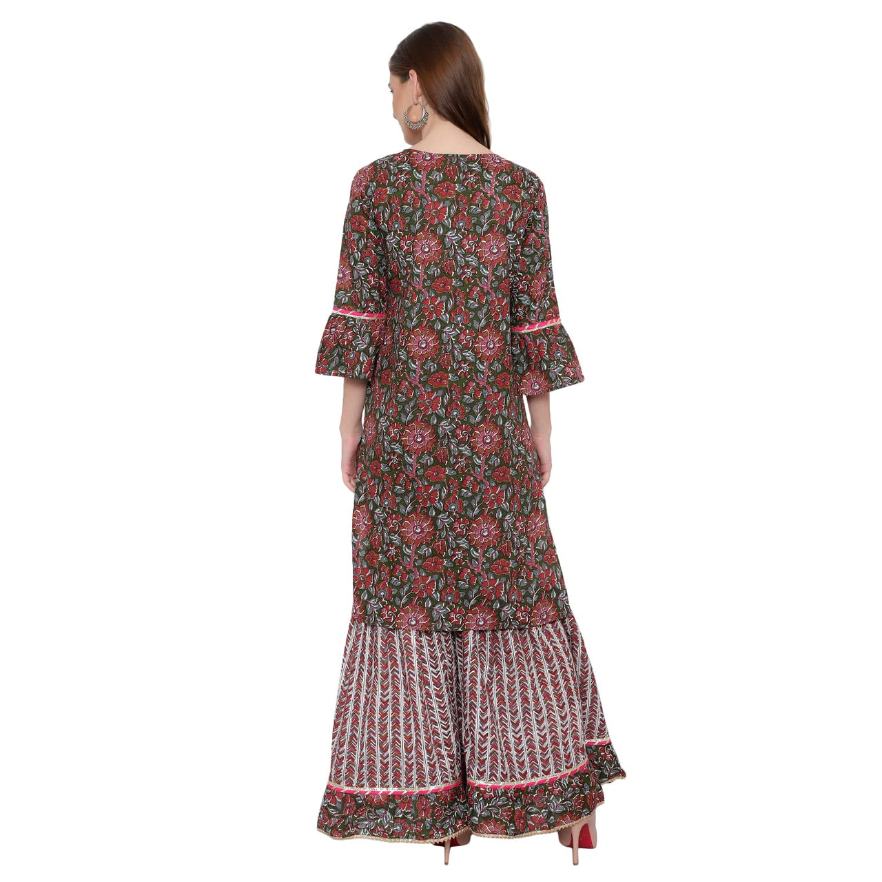 DiRaVee Girls/Women Gauhar Faizah Sanganeri Printed Sharara Kurta Set