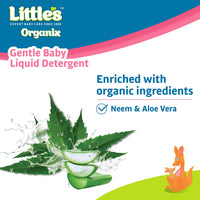 Little's Organix Gentle Baby Detergent Liquid for Clothes | 1000 ml | Anti-Bacterial Liquid Detergent for Baby Clothes Enriched with Aloe Vera & Neem Extracts | Free from Brighteners & Bleach
