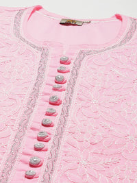 Ada Women's  Hand Embroidered Lucknowi Chikankari Cotton Straight Short Top Kurti A178625