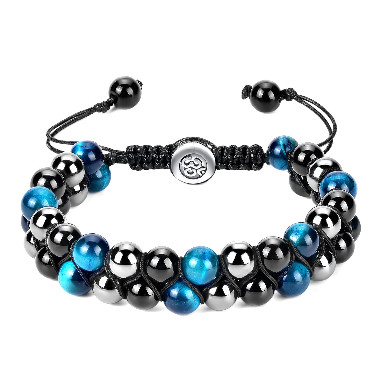 Triple Protection Bracelet 8MM Blue Tiger Eye Black Onyx Hematite Stone Bracelet Healing Crystal Natural Stone Beads Bracelet for Men Women Bring Prosperity Luck 8mm Blue Tiger Eye/Black Onyx/Hematite