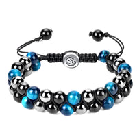 Triple Protection Bracelet 8MM Blue Tiger Eye Black Onyx Hematite Stone Bracelet Healing Crystal Natural Stone Beads Bracelet for Men Women Bring Prosperity Luck 8mm Blue Tiger Eye/Black Onyx/Hematite