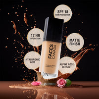 FACESCANADA Flawless Matte Foundation-Absolute Ivory,30 Ml 3-In-1 Foundation+Moisturizer Cream For All Skin Types+Concealer|12 Hr Hydration+Spf 1|Hd Matte Coverage|Lightweight|Anti Ageing,Pack Of 1