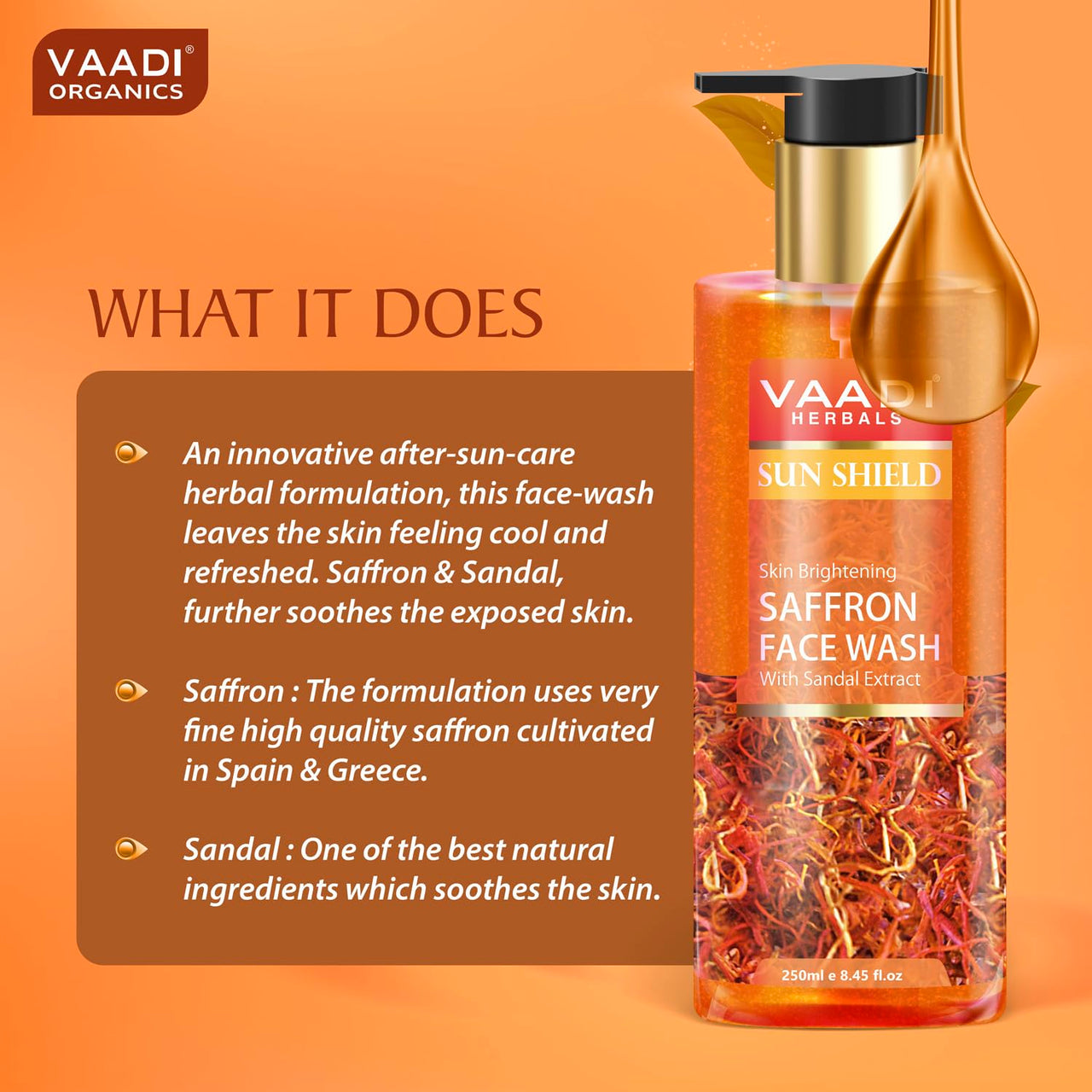 Vaadi Herbals Pvt Ltd Skin Whitening Saffron Face Wash With Sandal Extract, 250 ml