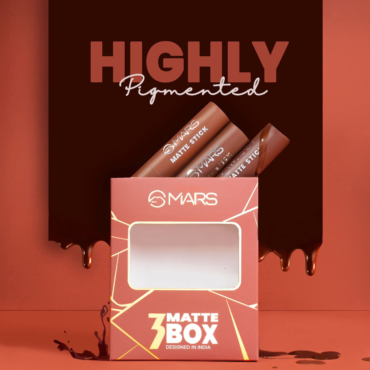 MARS Matte Box Set of 3 Lipsticks for Women | Long-Lasting | Smooth Finish | Moisturising | One Swipe Pigmentation | (3x3.2 gm) (02-Peaches & Nudes)